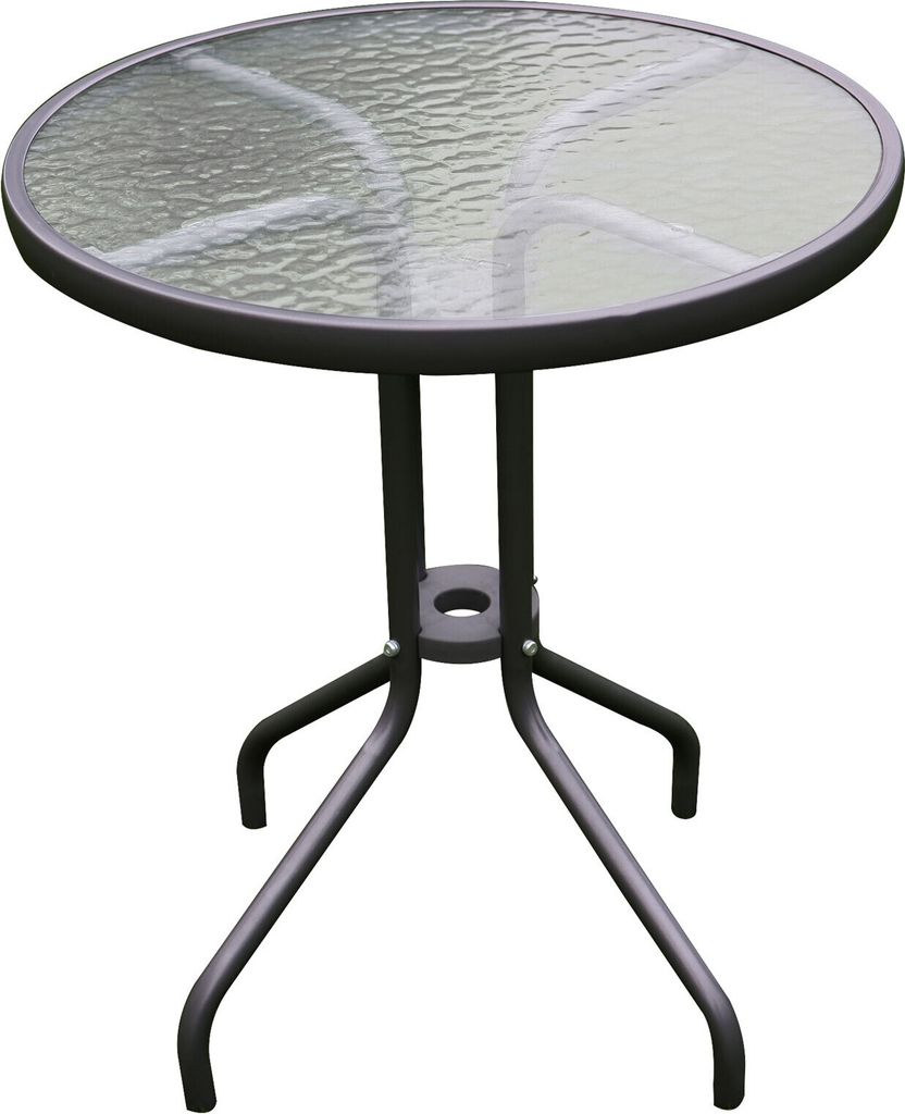 Gartentisch Balkontisch Rund Ø 60 Glas und Metall Tisch Bistrotisch Glastisch