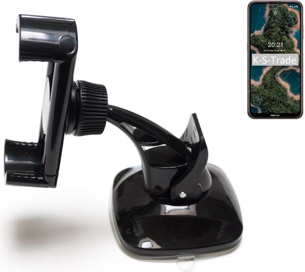 K-S-Trade kompakte Handy-Halterung Windschutzscheibe kompatibel mit Nokia X20 Armaturenbrett schwarz Autohalterung KFZ Halter Scheiben-Halterung