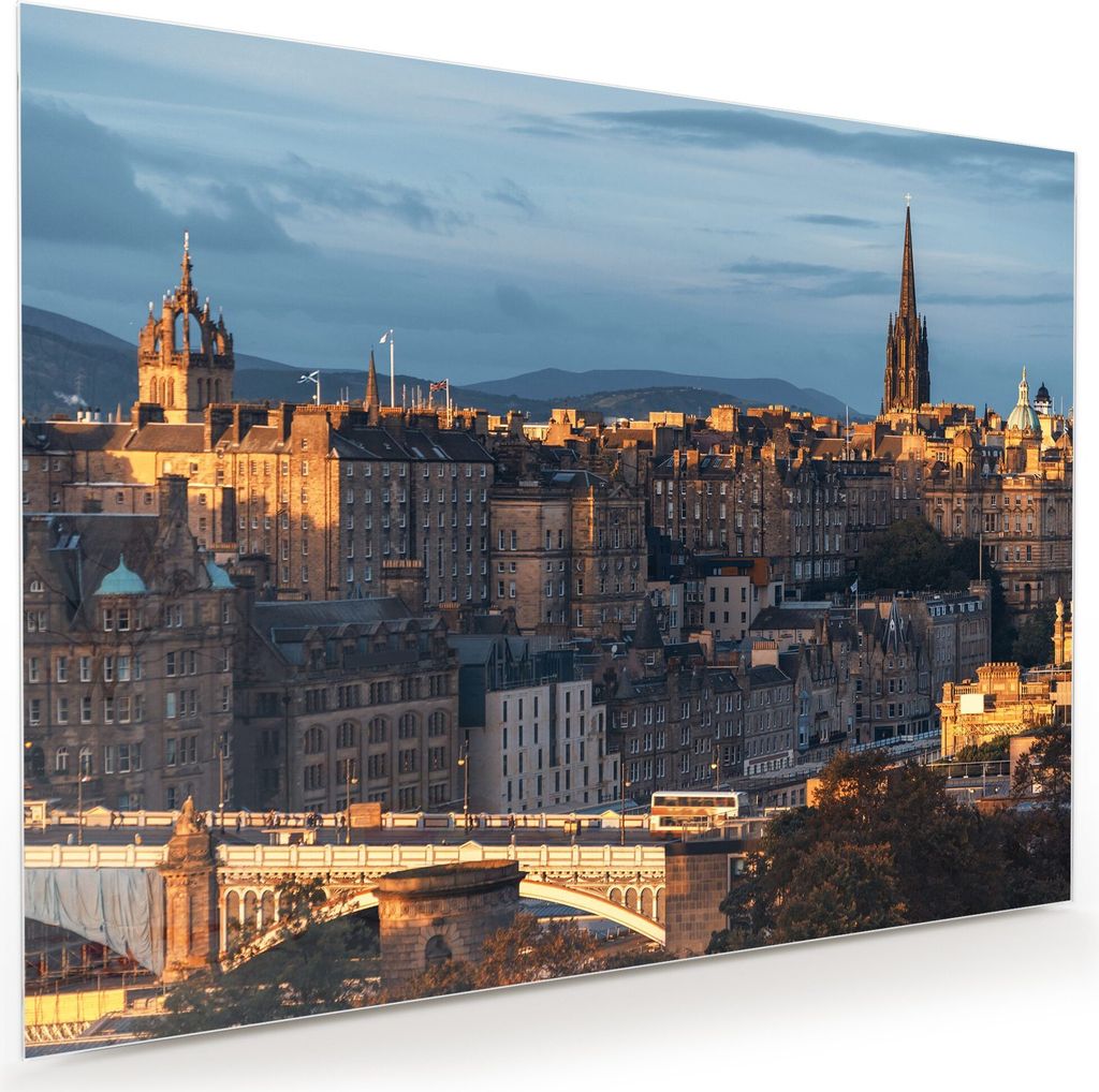 Glasbild Wandbild Skyline Edinburgh, Calton Hill 120x90cm in XXL für Wohnzimmer, Schlafzimmer, Badezimmer, Flur