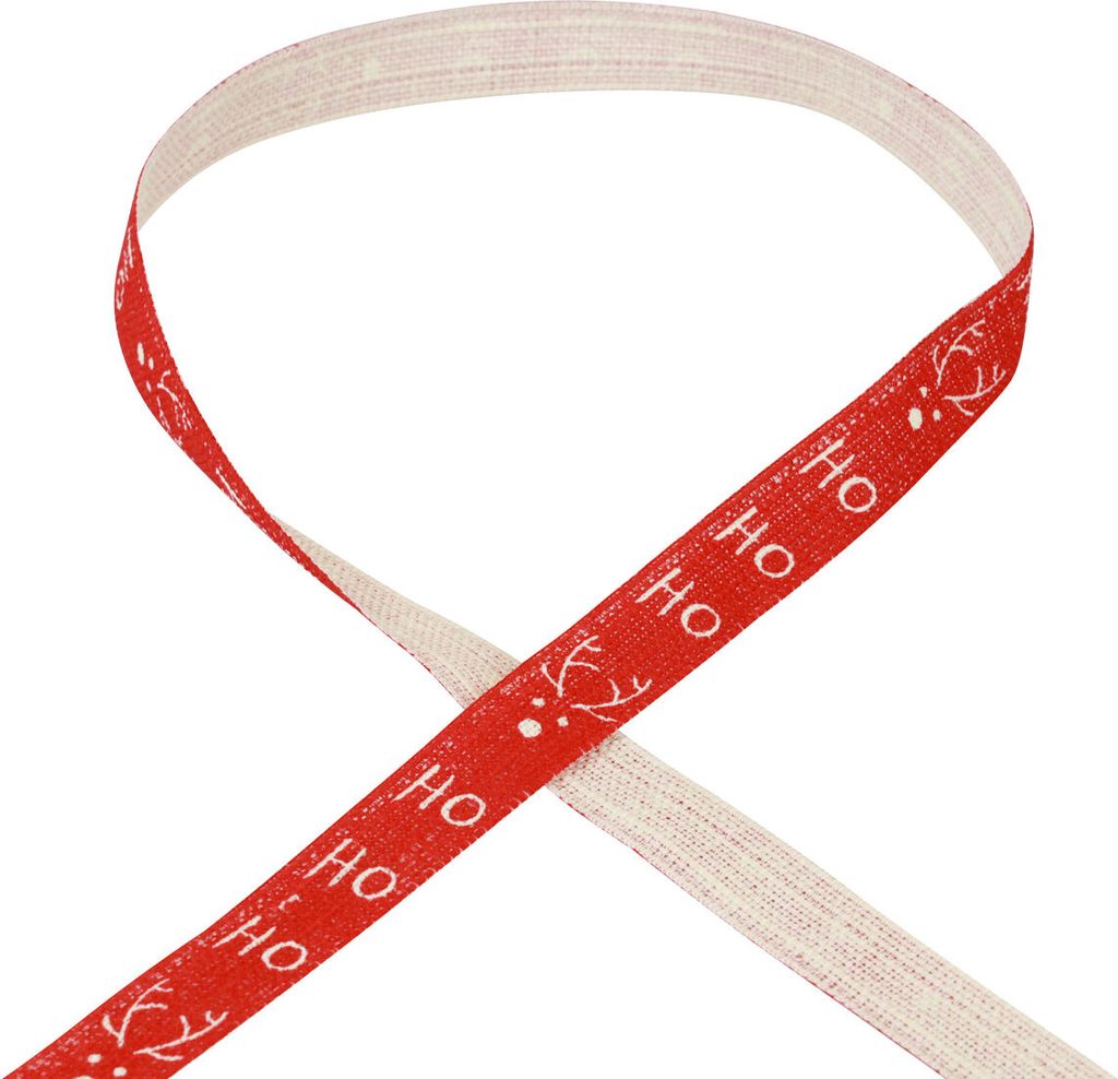 Weihnachtsgeschenkband Baumwolle Rot 15mm 20m Hohoho Elch Köpfe Schleifenband Deko Weihnachten