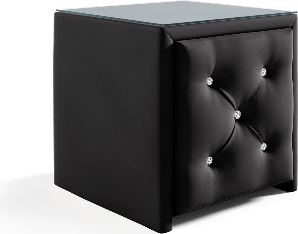 Nachttisch Nachtkonsole SEVRA 50x50cm in Stoff Elisa Velvet Schwarz