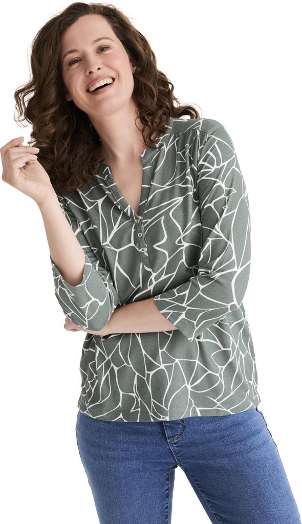 Stooker Women MARIE PRINT Damen Shirt 3/4-Arm Regular Fit 44/46 green abstract aop