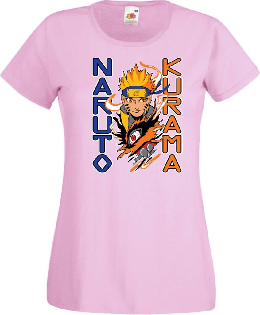 Damen T-Shirt Naruto Kurama Var-049 Kurama Demon Fox, Lady XS / Hellrosa