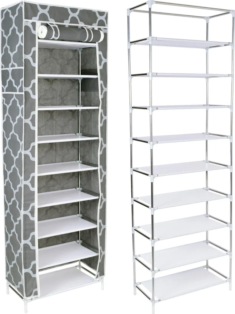 Scarpiera in tessuto 10 ripiani LEA Grigio Bianco - Organizzatore Scarpe