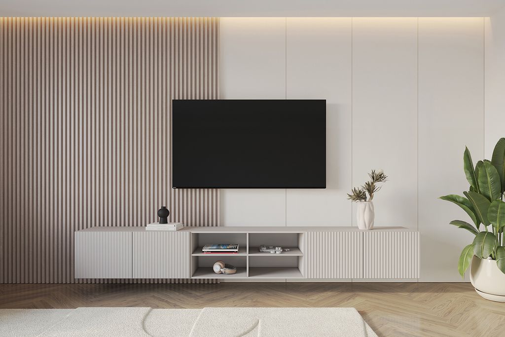 ALTDECOR TV-Schrank NOA-2-W mit Gefrästen Fronten 3x100x40x40 Lowboard hängend, TV Möbel, TV Cabinet, Fernsehtisch, Fernsehschrank, TV Kommode, ...