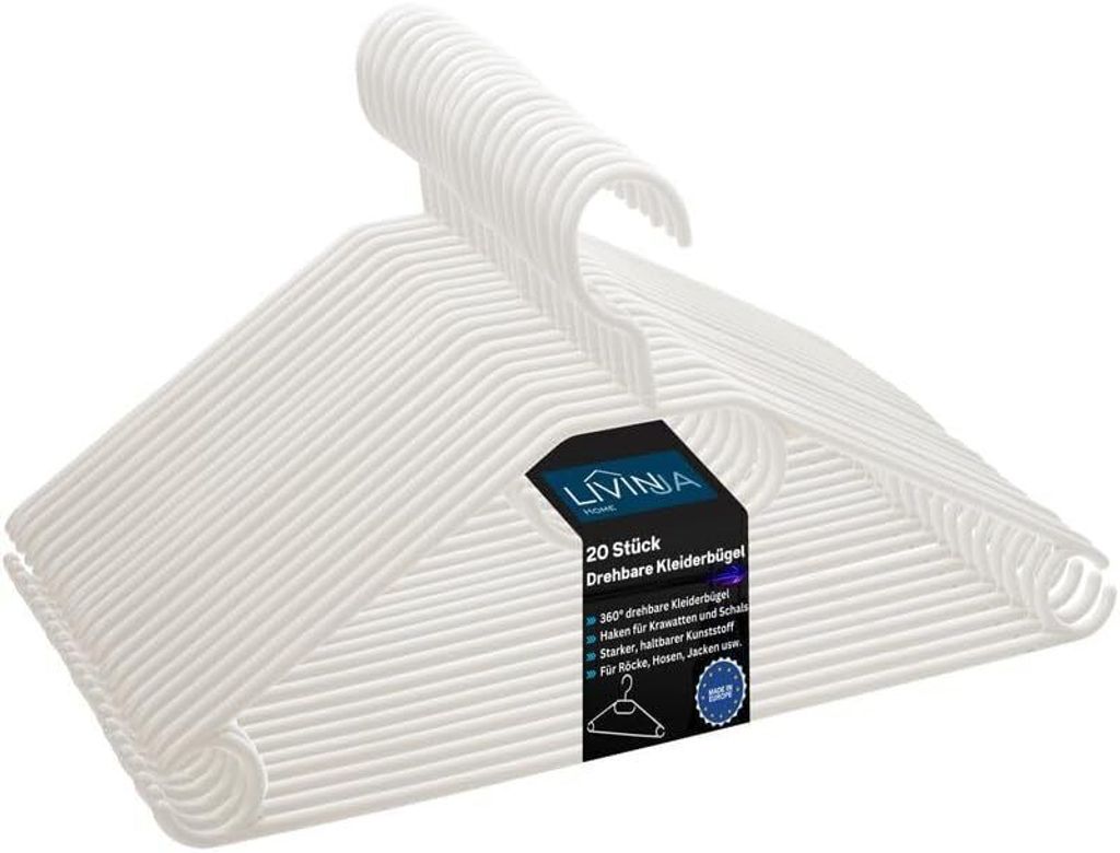 100er Set Kunststoff Kleiderbügel mit drehbarem Haken Bügel rutschfest weiß