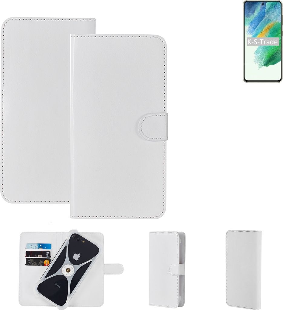K-S-Trade Handy Hülle Schutz Hülle kompatibel mit Samsung Galaxy S21 FE SD888 Cover Case Bookstyle Bumper weiß 1x