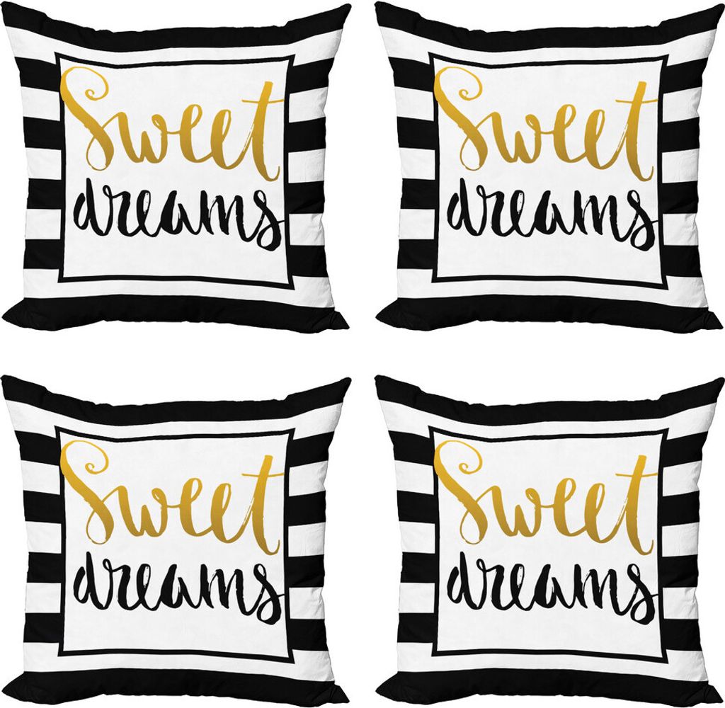 ABAKUHAUS Sprichwort Kissenbezug Set (4 Stück), Vintage Beschriftung Linie, Moderner Doppelseitiger Digitaldruck, 40 cm x 40 cm, Gelb Schwarz Weiß