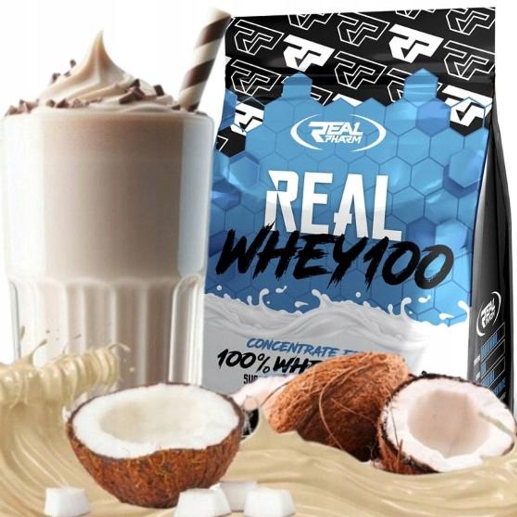 Molkenprotein WPC Whey 100 REAL PHARM 700g WEISSE SCHOKOLADE KOKOSNUSS