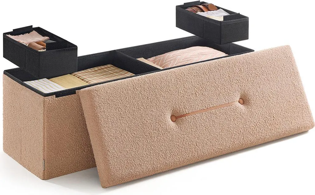 Coffre de rangement pour jouets et plaids 110 cm banc d'entrée camel
