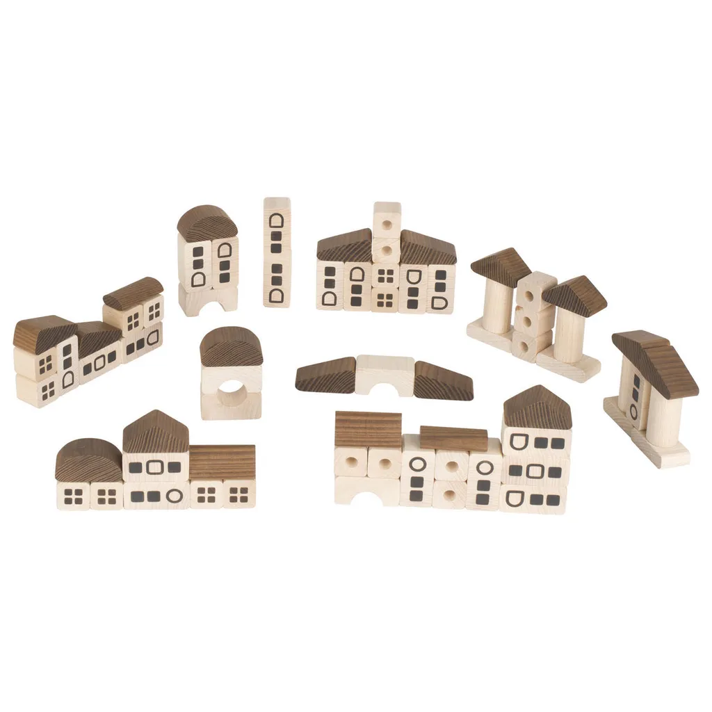 Jouet Éducatif Ville en Bois Goki, 70 Pièces pour Stimuler l'Imagination