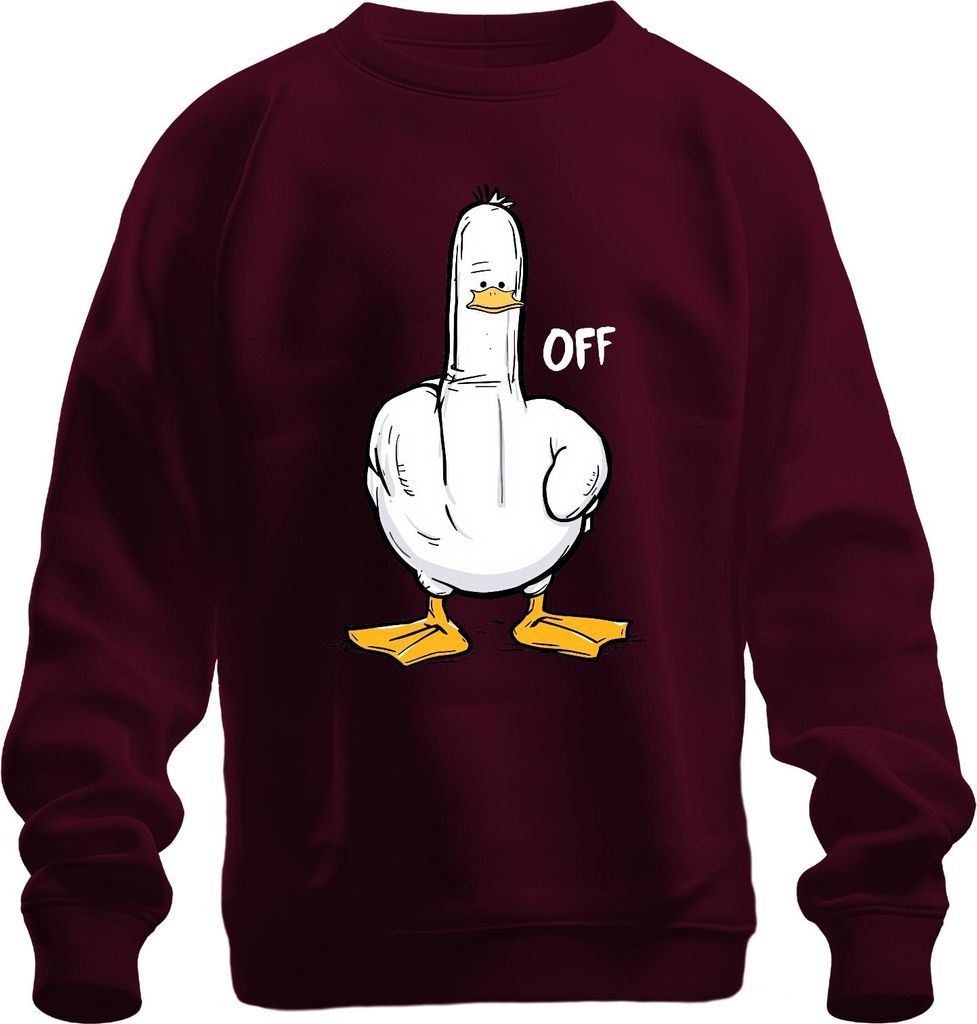 Freche Ente Mittelfinger F*ck OFF lustig sarkastisch Cartoon Uni Sweatshirt Pullover, Burgundy, 3XL
