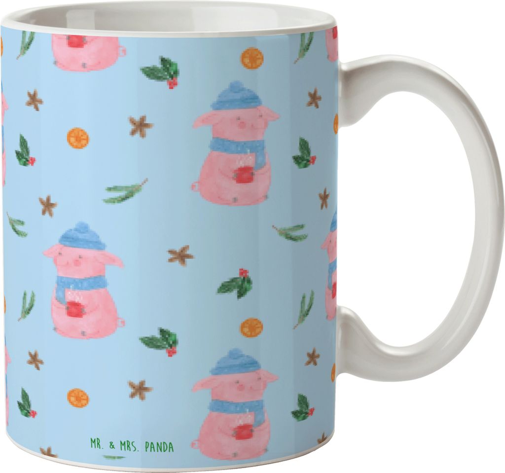 Mr. & Mrs. Panda Tasse Schweinchen Glühwein - Blau - Geschenk, Becher, Betrunken, Kaffeebecher, Kaffeetasse, Spruch, Weihnachtsmarkt, Weihnachten,...