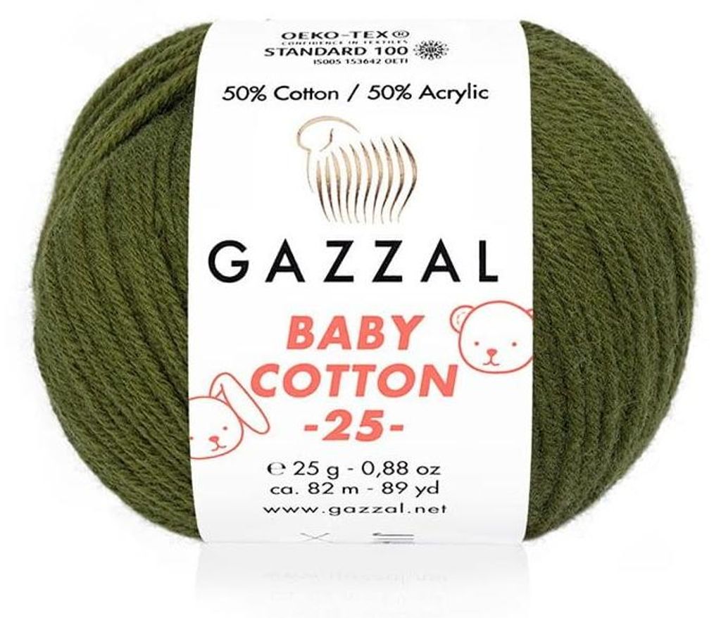 Wolle Gazzal Baby Baumwolle 25g - 3463 sosna - Stricken & Produktbild 