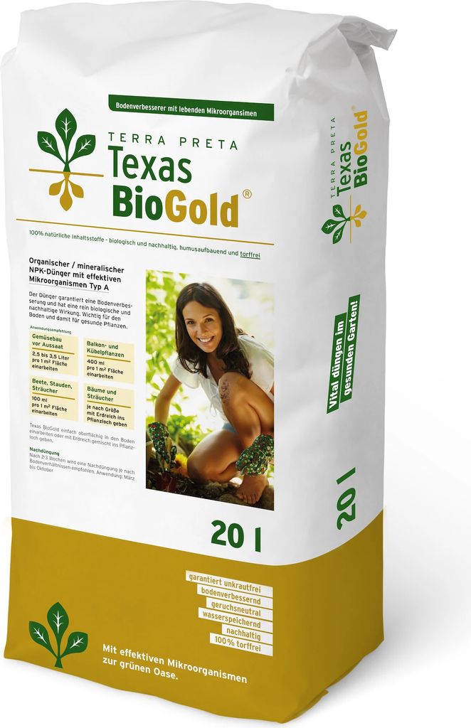 BioGold wasserspeichernde torffreie Pflanzerde Terra Preta verschiedene Größen, Liter / Gramm:20 Liter