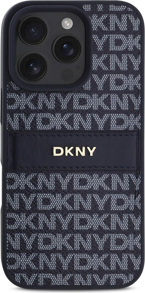 DKNY, Schutzhülle Repeat Pattern Tonal Stripe f. Apple iPhone 16 Pro Max, Blau