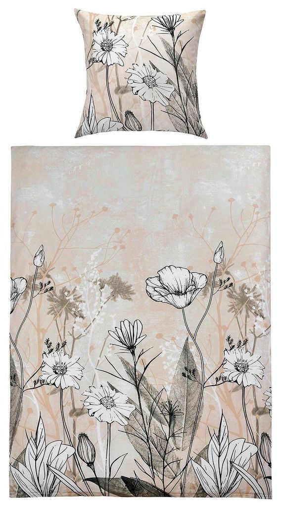 Satin-Bettwäsche - 135 x 200 cm - Beige - Schwarz - Baumwolle - mit Reißverschluss