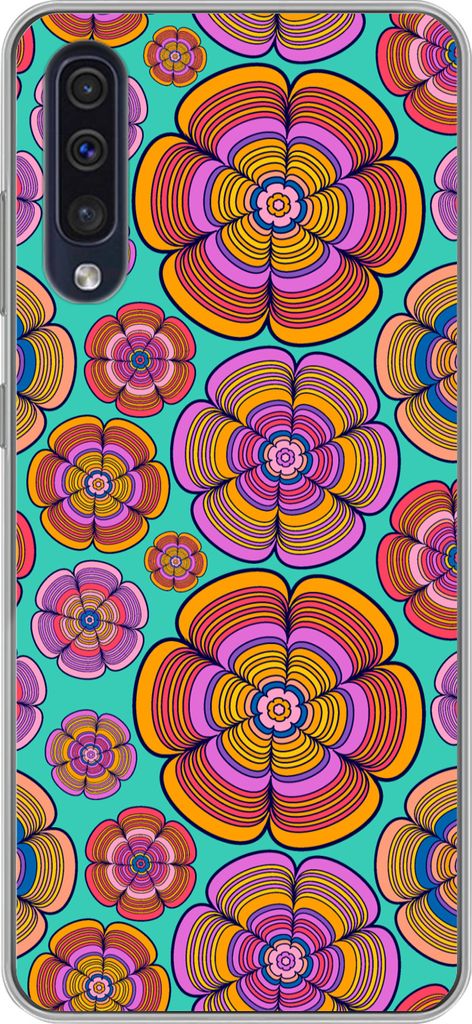 MuchoWow Handyhülle Schutzhülle Hülle für Telefoonhoesje Samsung Galaxy A50 Design - Flower Power - Farben Silikon Softcase Handy Hülle - Mo...
