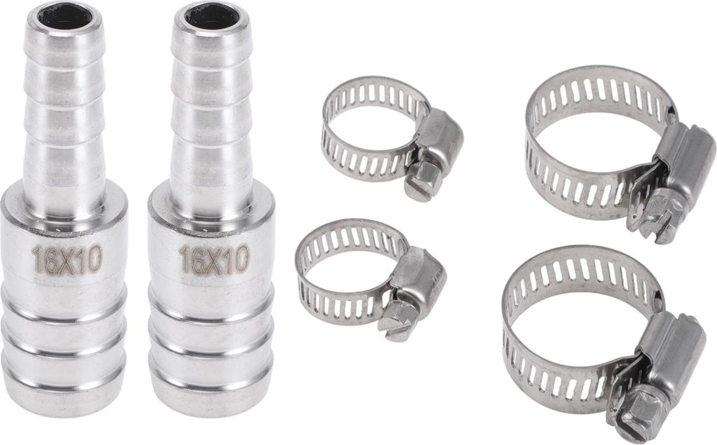 1 Satz Schlauchstutzen 5/8"x25/64" Reduzierstück Verbinder Muffe für Luft Wasser Öl Gas Kraftstoff Edelstahl Silberton mit Schellen