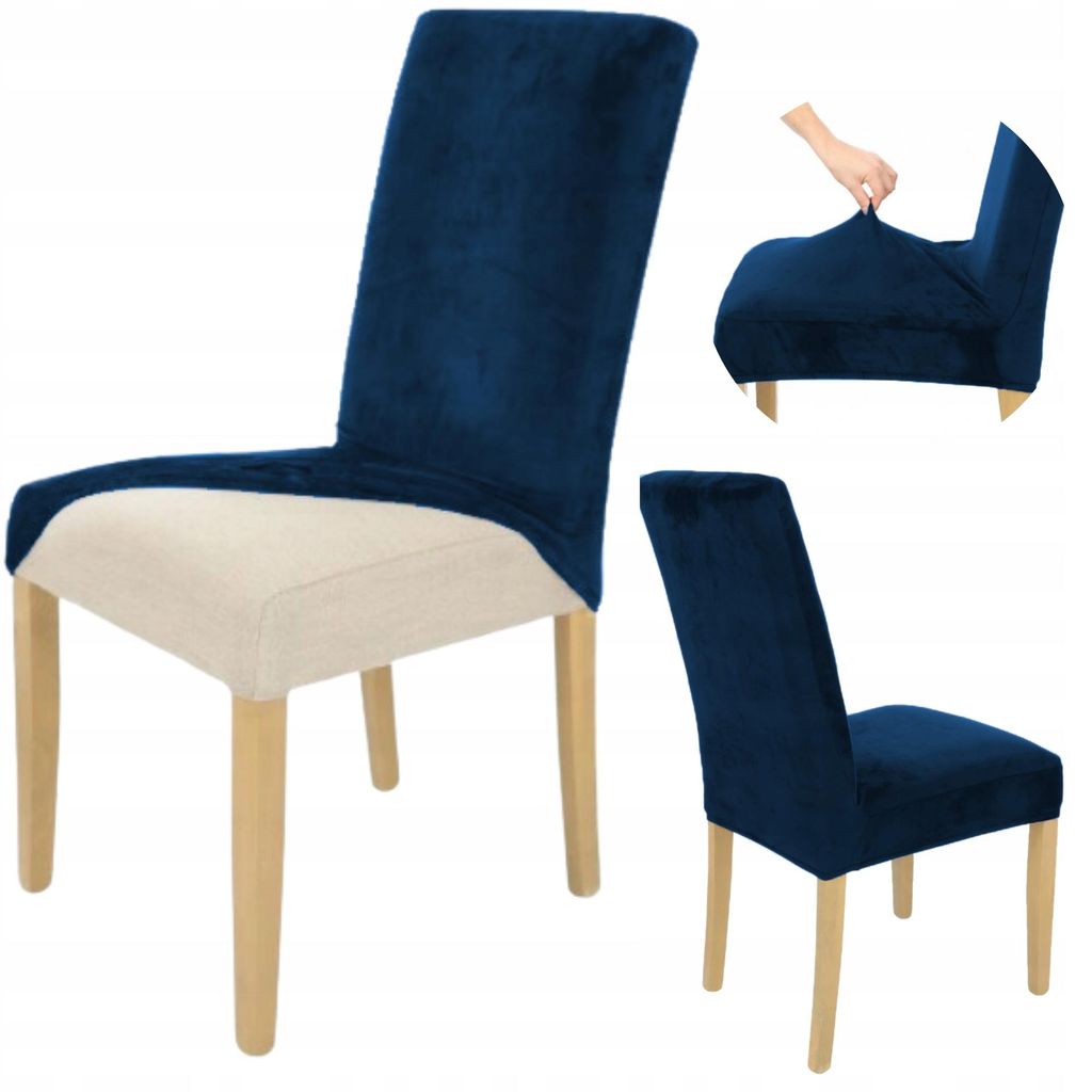 Stuhlhusse Stretch Dunkelblau - Samt - Universal - Esszimmer Stuhlbezug - 1 Stück