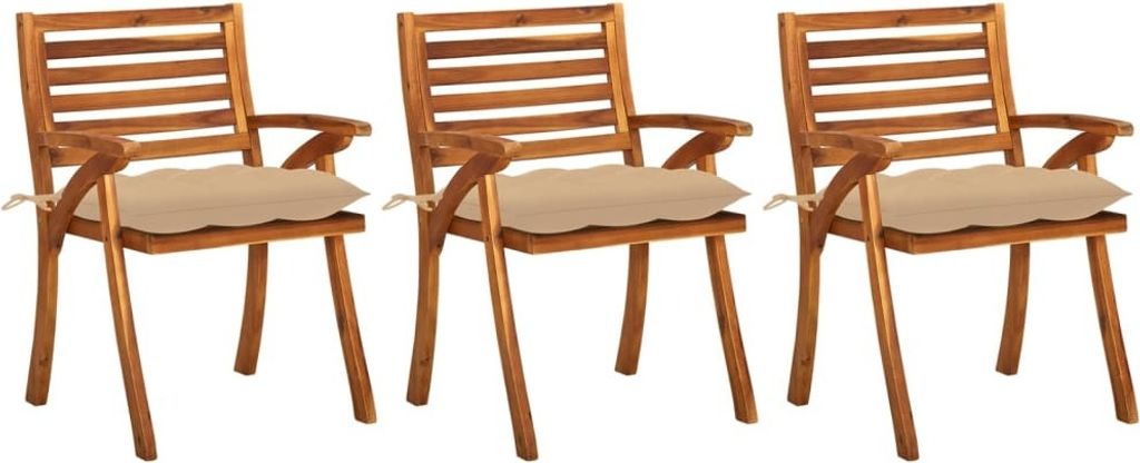 HOMMIE Outdoor-Stuhl ,Garten-Essstühle mit Kissen 3 Stk. Massivholz Akazie Relaxsessel Armlehnstuhl & schlichten Design