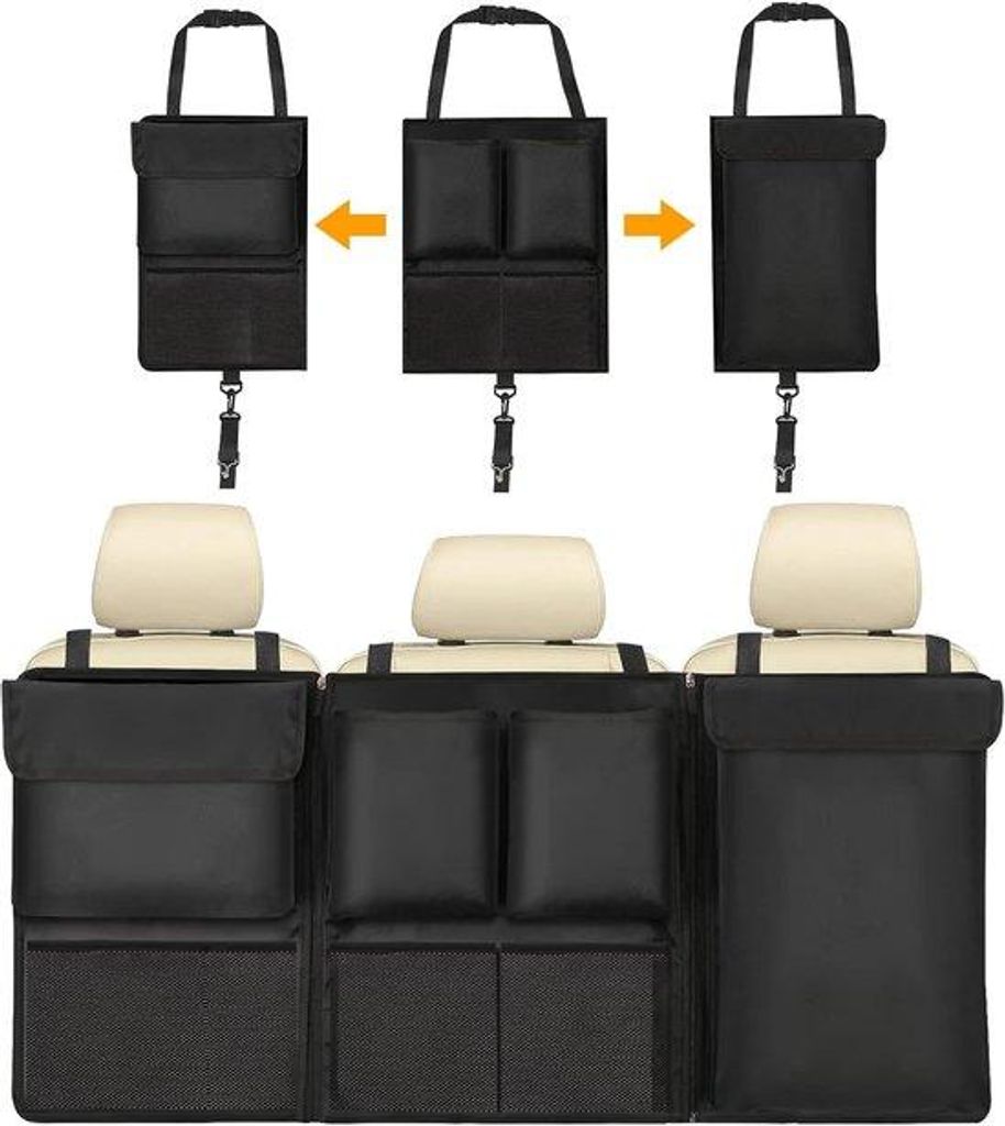 Automobiliekofferbakorganizer, wasserdicht und multifunktional, trennt Kofferraum und Rücksitzbank, mit mehreren Taschen, geeignet für SUVs, Limo...