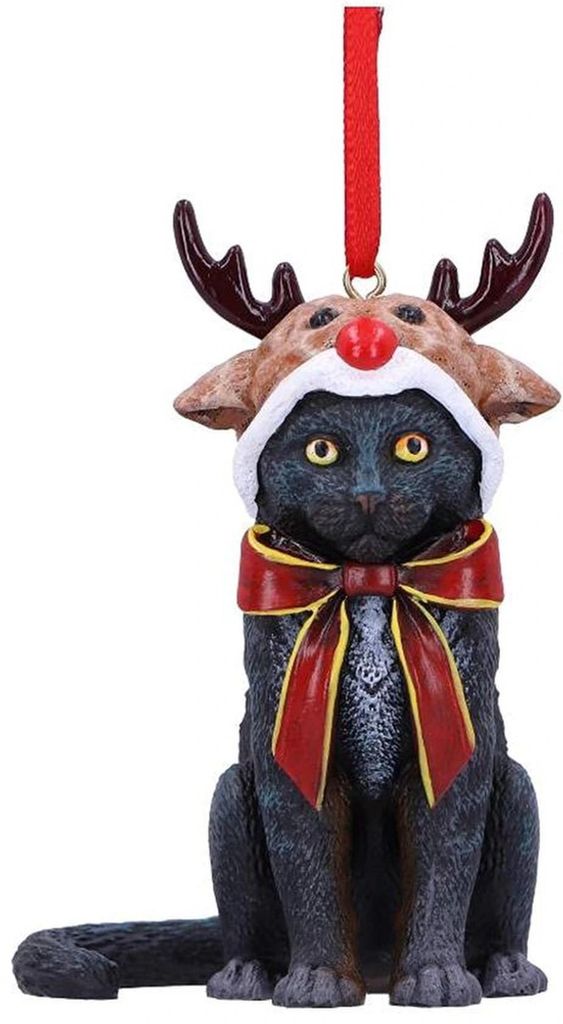 Unyqoos niedliche hängende Weihnachtsdekoration mit schwarzem Katzen- und Rentierhut