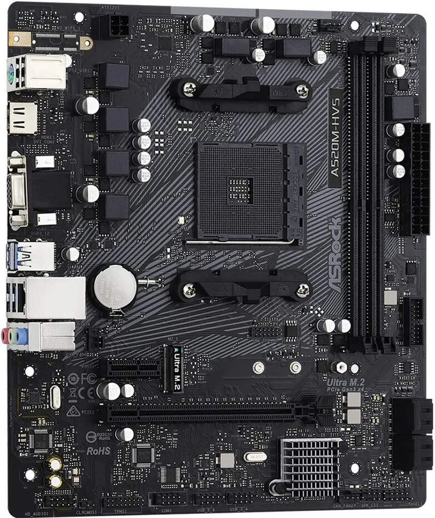 Asrock A520M-HVS Carte Mère Micro ATX Socket AM4 pour CPU AMD Ryzen - 3