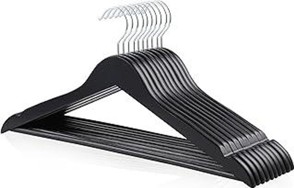 Holz-Kleiderbügel für Anzüge, Schwarz, 44x22 cm,10 stück