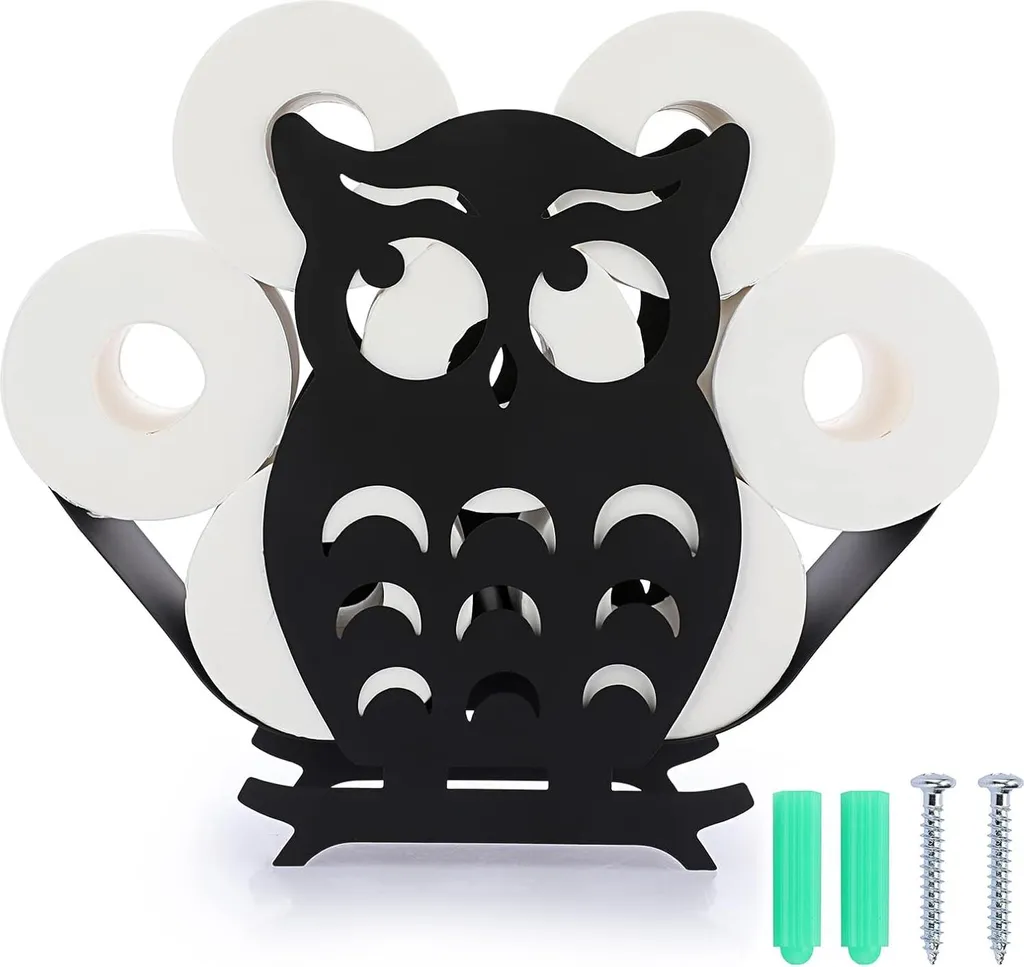 Porte-papier toilette hibou mural métal noir décoratif pour WC