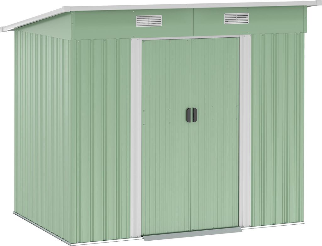Outsunny Gerätehaus Metall 2,3 m² 207 x 130 x 182 cm Geräteschuppen mit Pultdach Fenster Fundament Schiebetüren wetterfest Gartenhaus Grün