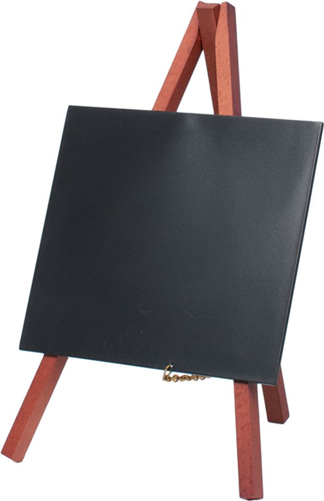 Securit Tisch Kreidetafel MINI mit Staffelei mahagoni