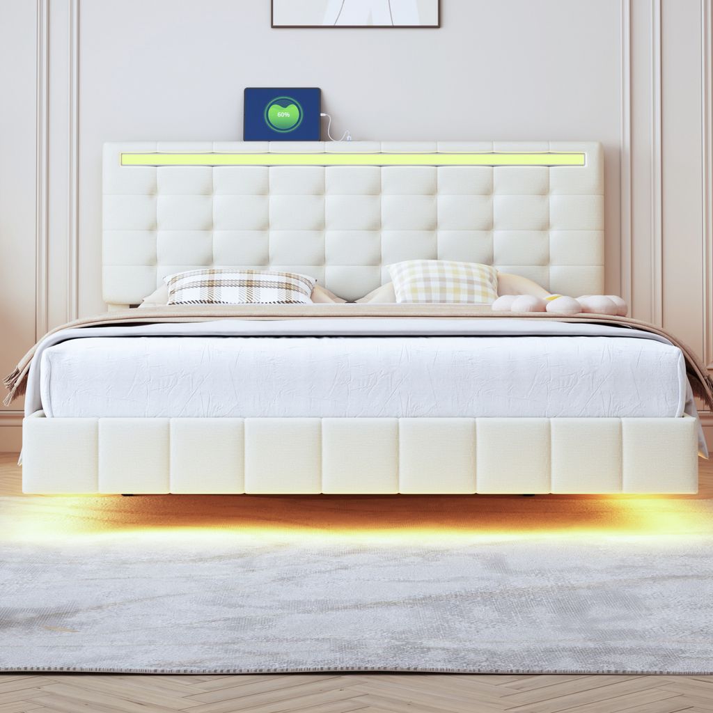 ProximaX Polsterbett 140x200 cm – Doppelbett mit LED, USB & Produktbild 