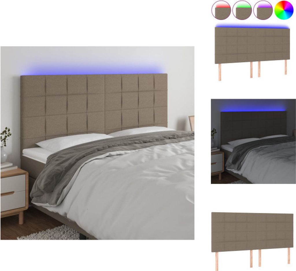 vidaXL LED Kopfteil Taupe 200x5x118/128 cm Stoff - Kopf- & Fußenden