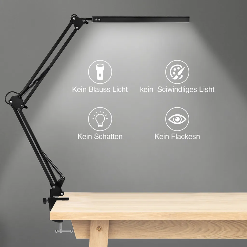 Jiubiaz LED lampada da tavolo 10W FlexBar lampada da scrivania illuminazione lampada da ufficio dimmerabile 3 temperature di colore, 10 livelli di luminosità per il lavoro, l'apprendimento lampada architetto con braccio girevole - 4
