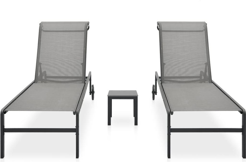 vidaXL Sonnenliegen 2 Stk. mit Tisch Textilene und Stahl Produktbild 