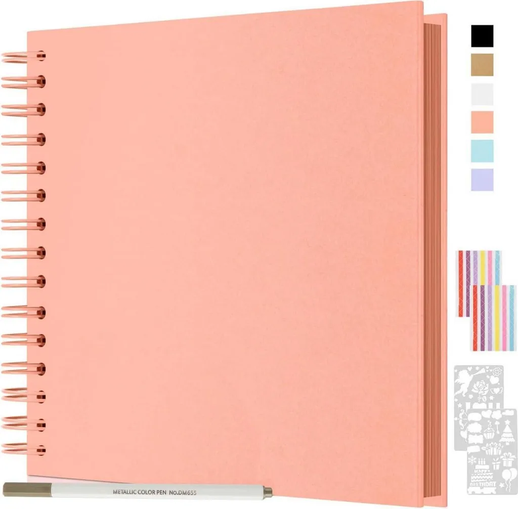 Album Scrapbooking 80 Pages avec Spirale, Format 24x24 cm Coloris Rose