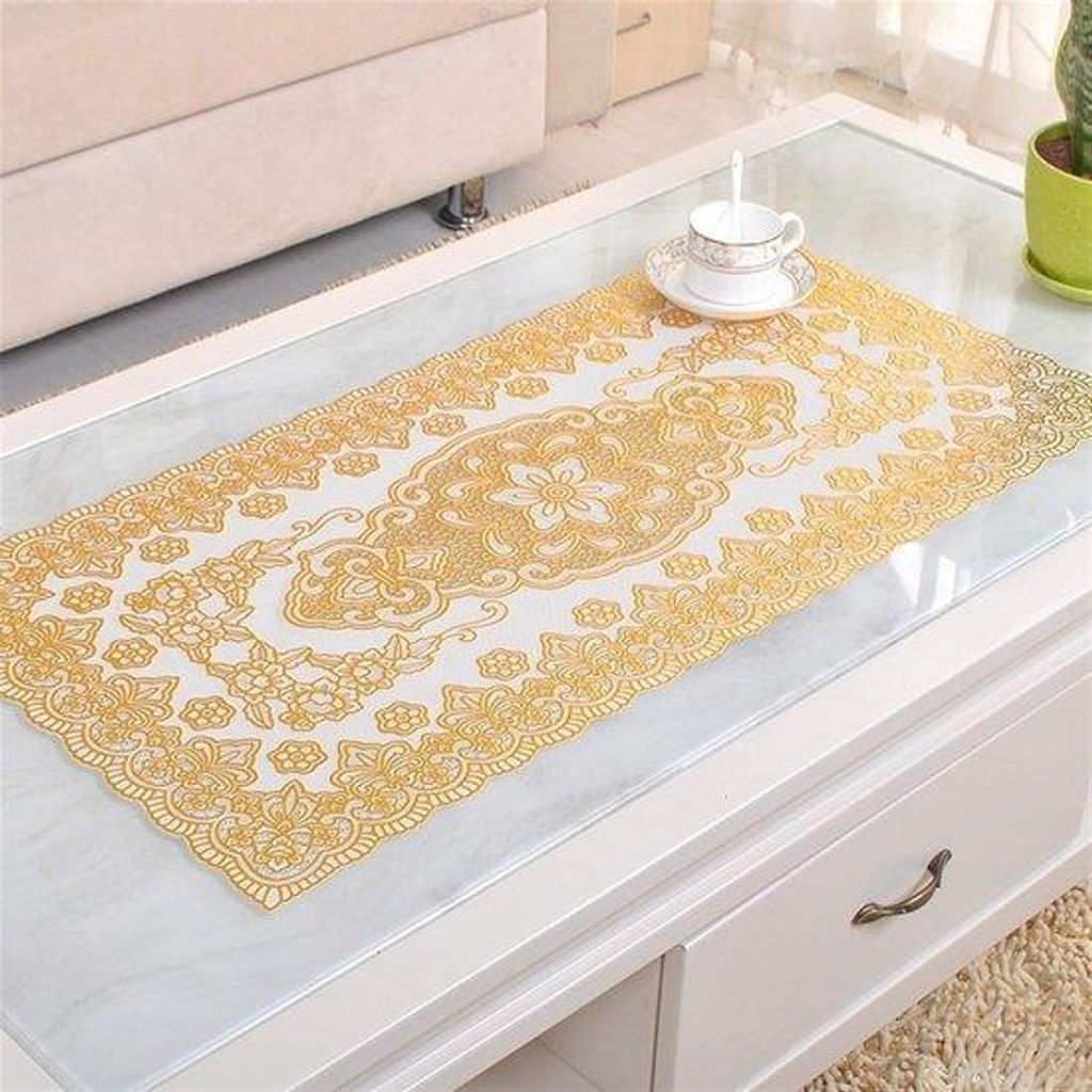 Kreukvrij PVC-Tischdecke, goldfarben, oval, 40 x 84 cm.