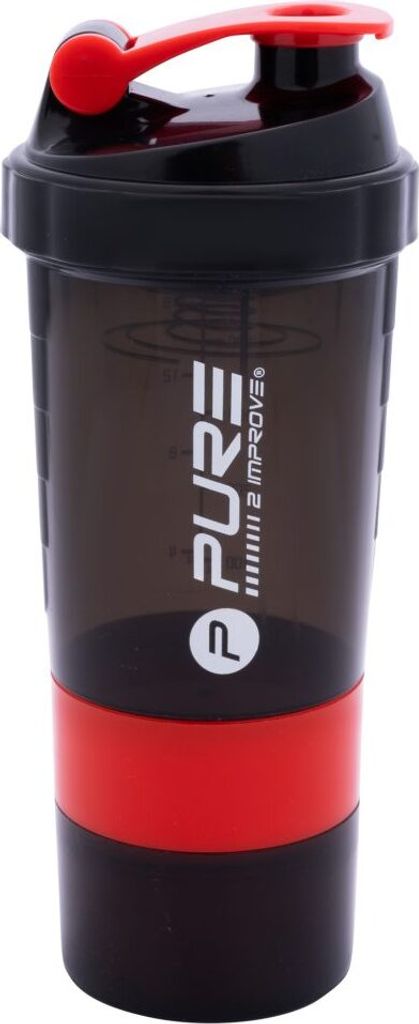 Fitness Shaker Bidon 500ml Grau/Rot PURE 2 IMPROVE Produktbild 