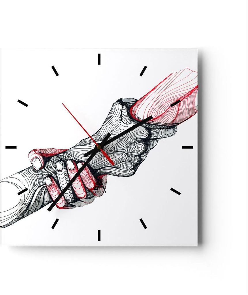 Wanduhr - Quadrat - Glasuhr - Hände Partnerschaften Hilfe Unterstützung - 30x30cm - Schleichendes Uhrwerk - Lautlos - zum Aufhängen bereit - Wan...