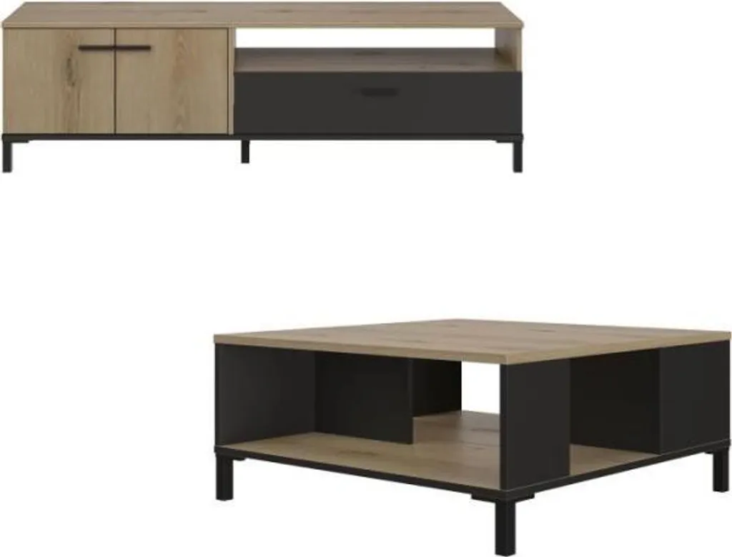 Ensemble meuble TV avec table basse assortie style industriel