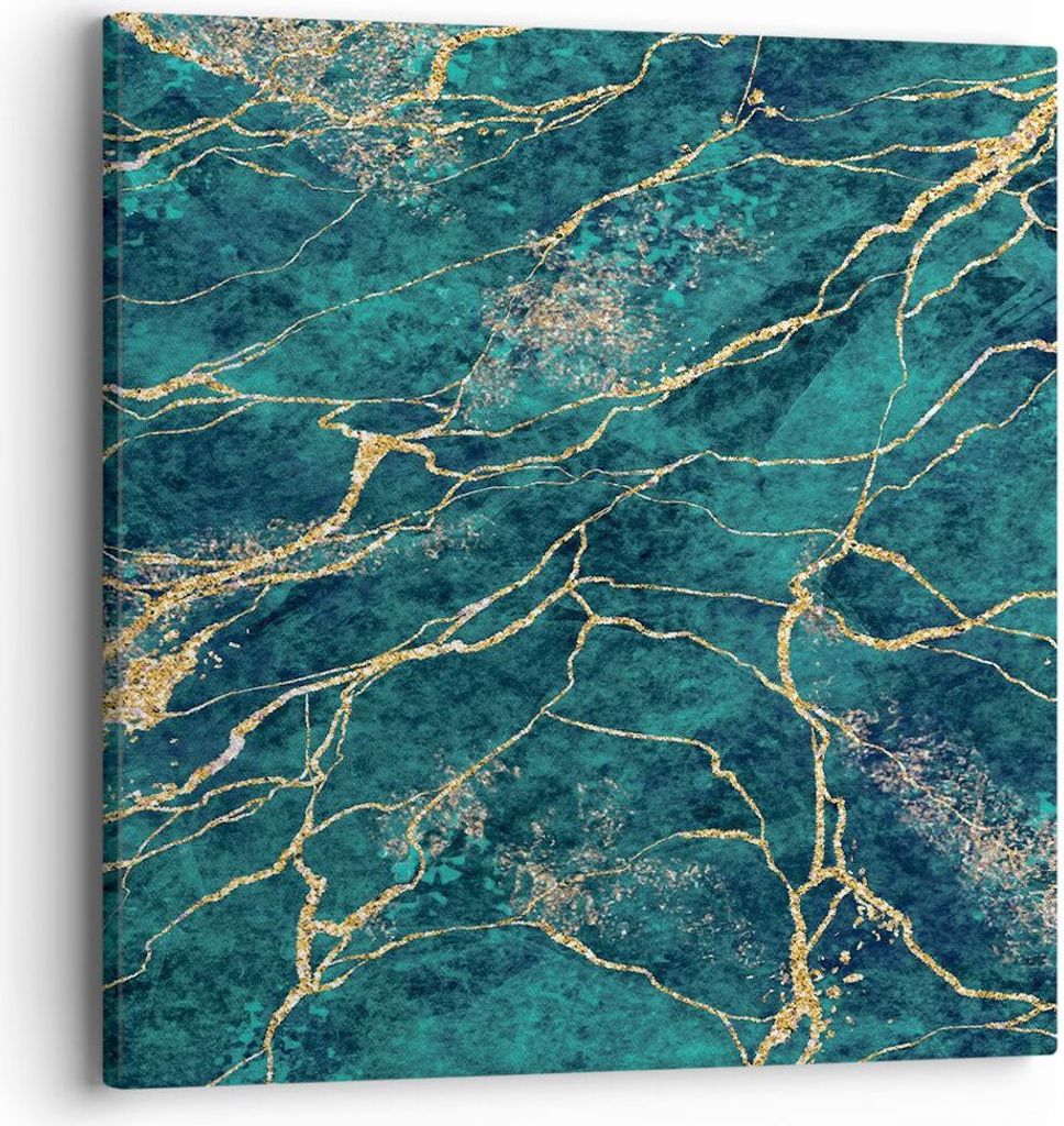 Bild auf Leinwand - Leinwandbild - Einteilig - Abstraktion Gold Türkis - 40x40cm - Wand Bild - Wanddeko - Wandbilder - Leinwanddruck - Bilder - Wa...