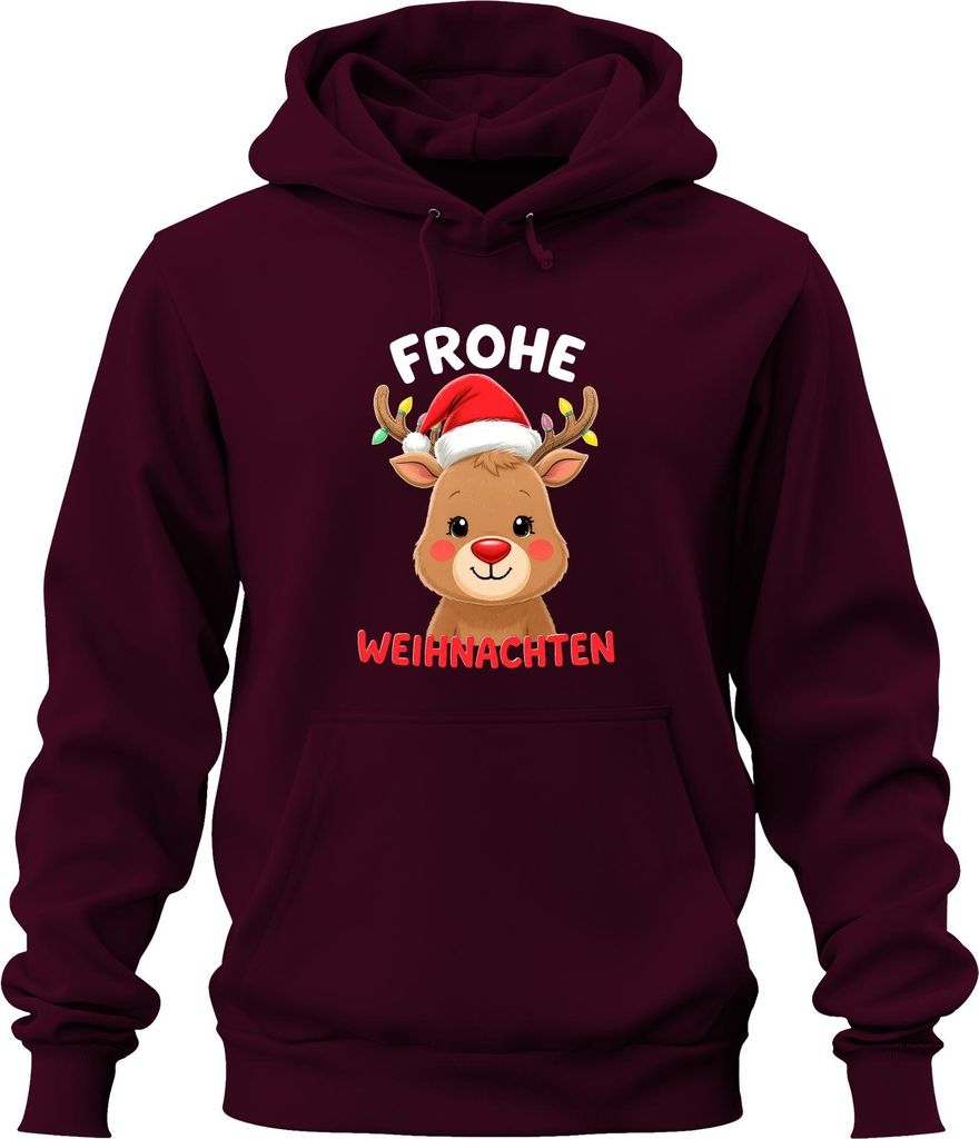 Frohe Weihnachten Weihnachtsgeschenk Rentier niedlich Rudolph Uni Hoodie Kapuzenpullover, Burgundy, S