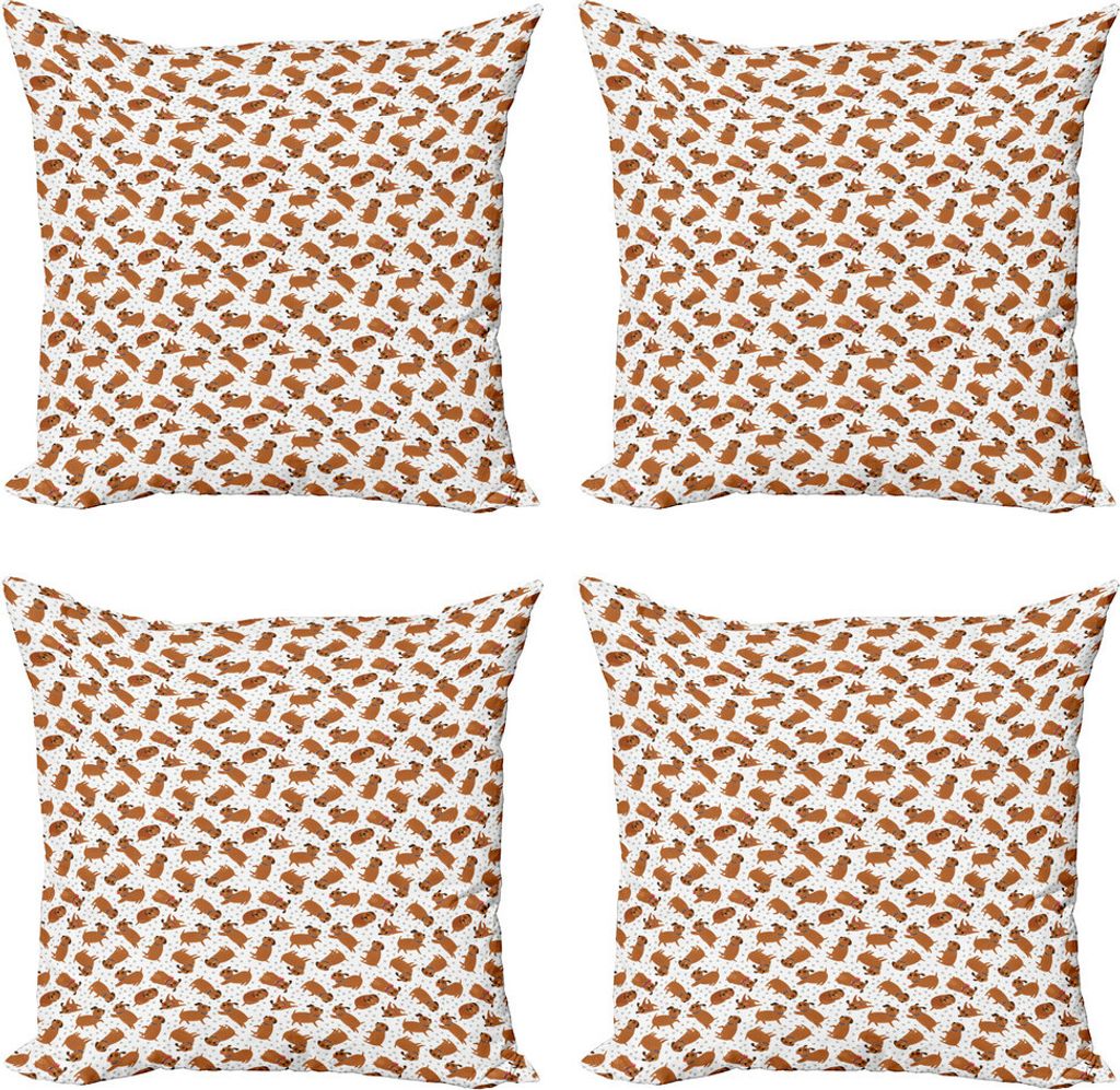ABAKUHAUS Hunde Kissenbezug Set (4 Stück), Tiere und Tatzen-Druck, Moderner Doppelseitiger Digitaldruck, 40 cm x 40 cm, Pale Caramel Weiß