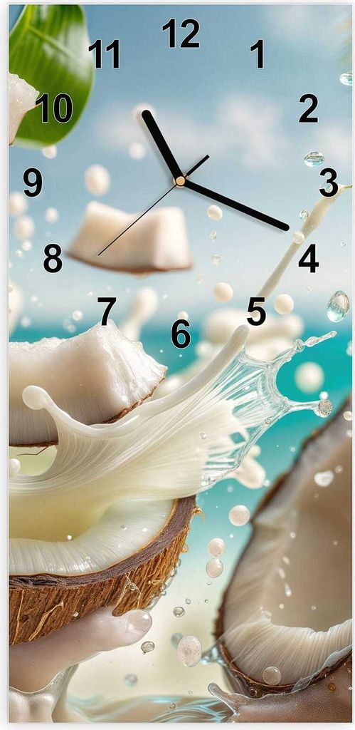 Wanduhr aus Glas mit Motiv Kokosnuss Splash- 30 x 60 cm - inkl. Aufhängesystem
