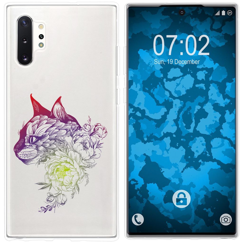 PhoneNatic Case kompatibel mit Samsung Galaxy Note 10+ Silikon-Hülle Floral Katze M2-5