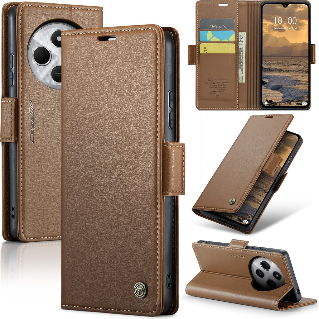 Lederhülle für Xiaomi Redmi 14C Brieftasche Kartenfach Schutzhülle mit Standfunktion Braun