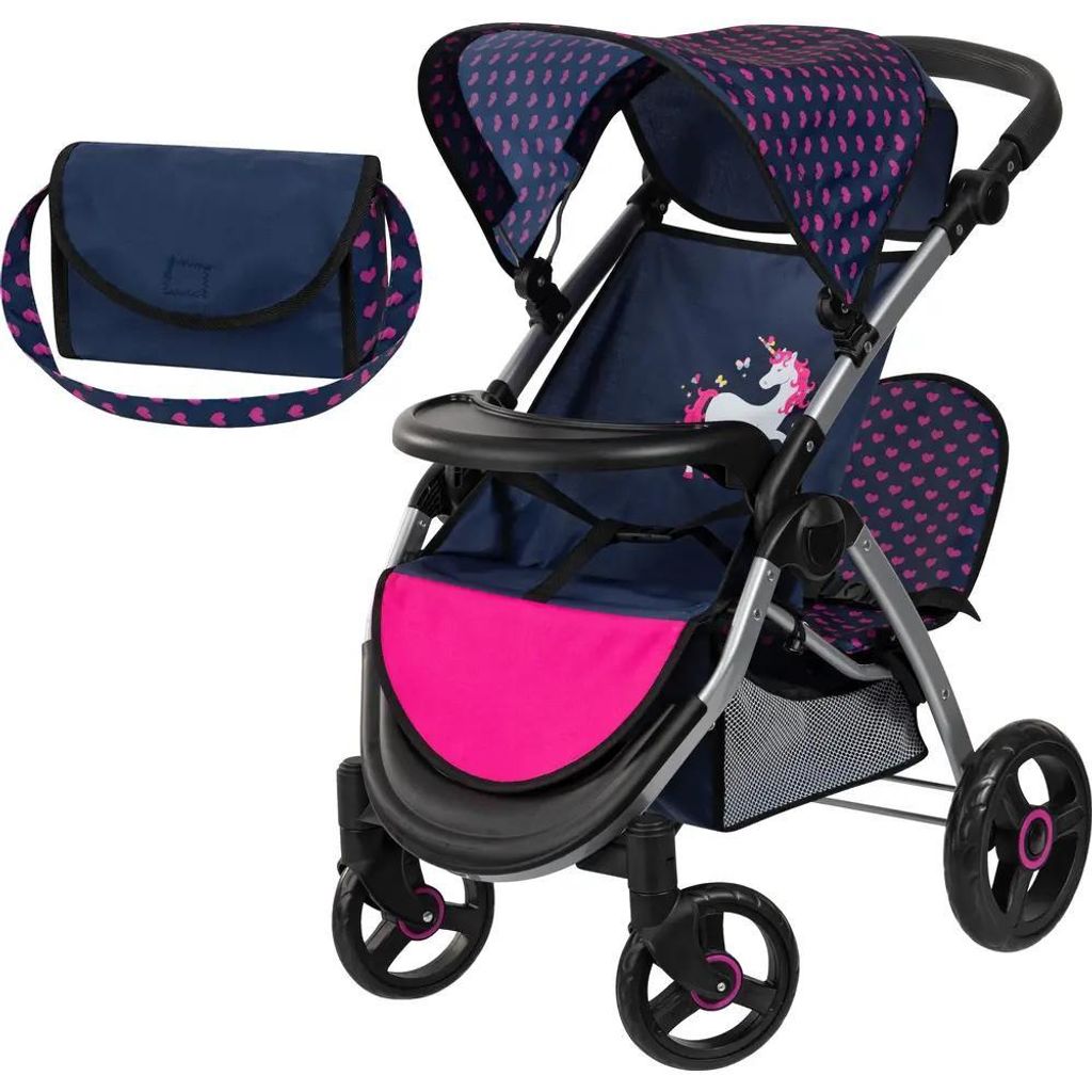 Carrozzina per gemelli blu navy con borsa Immagine del prodotto 
