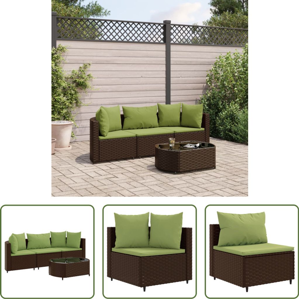 The Living Store 4-tlg. Garten-Sofagarnitur mit Kissen Braun Poly Rattan