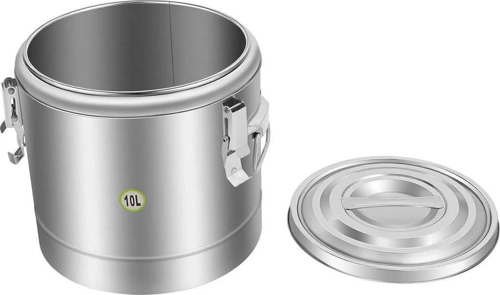 Thermobehälter - Isolierter Suppenbehälter - Fassungsvermögen 10 l - Edelstahl - Für Heiß/Kalt - Warmhaltezeit 12 Std. - Mit Deckel - Silber